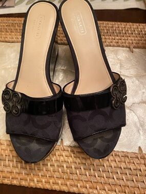 Coach Black Signature Open-Toe Slide Mules